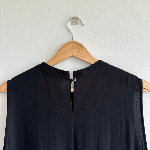 Eileen Fisher Silk Georgette Crepe Round Neck Dress Black LP - Picture 8 of 8